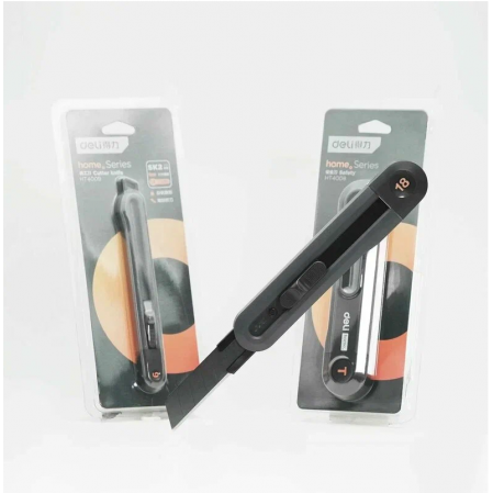 Нож технический Deli "Home Series Black" Т-образное лезвие, корпус из софттач пласт., НТ4008, 87805