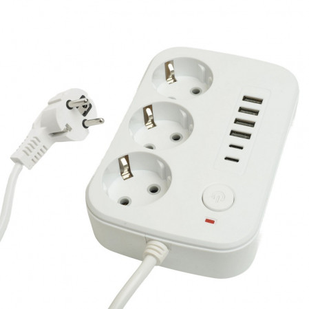 Сетевой фильтр ПВС 3*1 3роз. с/з белый 1,8м 10А 4USB+2Type-C Home 49972