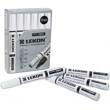 Маркер LEKON Standart 4мм с нитроэмалью белый 85546
