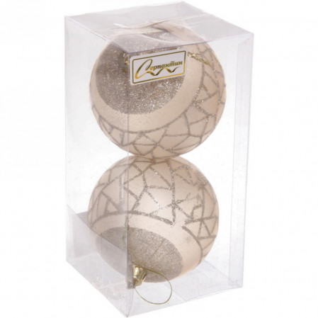 Набор пластиковых шаров d-8 см 2 шт Brilliant pattern light champagne SHINE Серпантин 201-1991