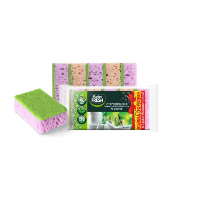 Master FRESH Губки д/мытья посуды XL (bubble-поролон), 10 шт. микс яркие цвета