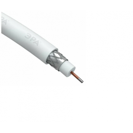 Кабель коакс. RG-6U, 75 Ом, CCS (оплетка Al 48%) белый, ЭРА SIMPLE RL-48-PVC100