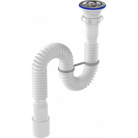 Сифон гофрированный 1 1/2 40/50 пластик решетка (575-1255мм) Aquant, арт.PF113-55-MR