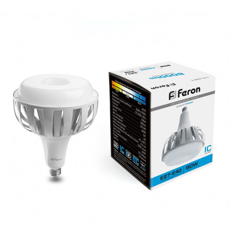 Лампа Feron св/д высокомощ. E27-Е40 80W 6400k 6k матовая 38095