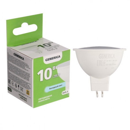 IEK GENERICA MR16 GU5.3 10W(1000lm) 6500K 6K 50x52 матов.  LL-MR16-10-230-65-GU5-G