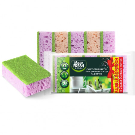 Master FRESH Губки для мытья посуды XL (bubble-поролон), 5шт.