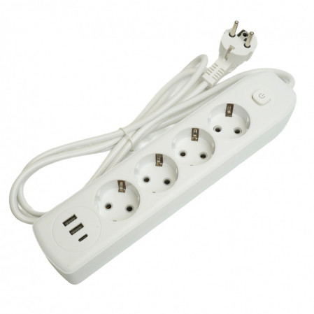 Сетевой фильтр ПВС 3*1 4роз. с/з белый 1,8м 10А 2USB+1Type-C Home 49971