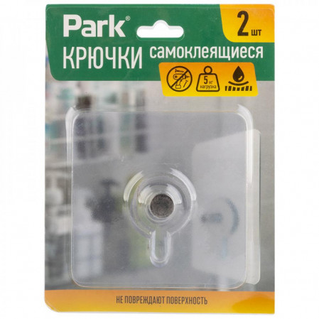 Крючок пластиковый самоклеящийся 2 шт 7*7 см плоские до 5кг Park, арт.108490