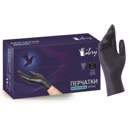 Перчатки нитриловые текстурированные на пальцах черные XL Libry KN005BL