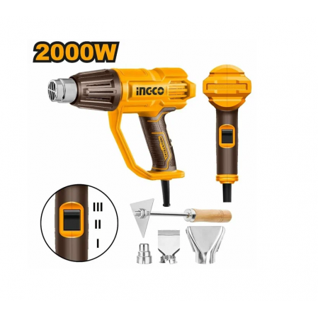 Фен технический INGCO HG200078 набор 4 предмета, 2000 Вт , 3 режима, t 50 - 550 INDUSTRIAL