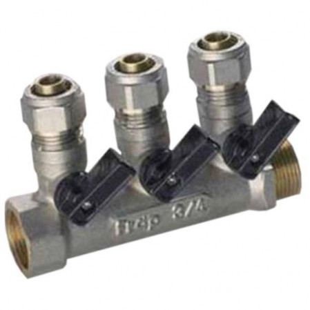 Коллектор 3/4Г*16, 3 выхода 3/4Ш с кранами цангами F401.3 FR301-3