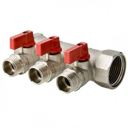 Коллектор 3/4Г*3/4Ш*1/2Ш, 3 выхода  с отсекающими кранами F402.3 FR302-3