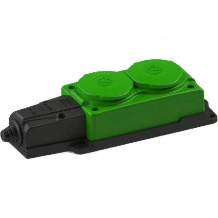 Колодка ОУ двойная 2 гн. с загл. каучук 2P+PE 1x16A 220-240V IP54 зеленый NE-AD 4132