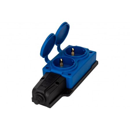 Колодка ОУ двойная 2 гн. с загл. каучук 2P+PE 1x16A 220-240V IP54 синий NE-AD 4142