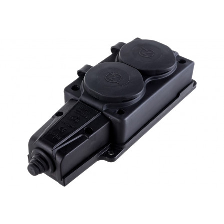 Колодка ОУ двойная 2 гн. с загл. каучук 2P+PE 1x16A 220-240V IP54 черн. NE-AD 4102