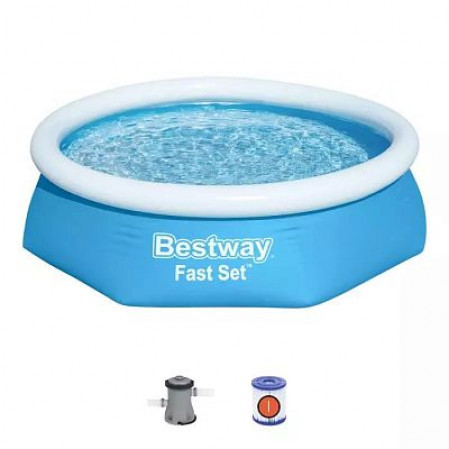 Бассейн с надувным бортом 244*61см 1880 л с фильтром насосом 1249л/ч  Bestway, арт.57450