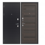 Дверь металлическая FLYDOORS Аркан МОККО Букле Черный Ларче шоколад/Черное стекло 960*2050 Левая