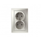 Розетка 2X2P+E Schuko, 16А-250В, IP20, СУ, Plano, алюминий 1-205-03 Intro